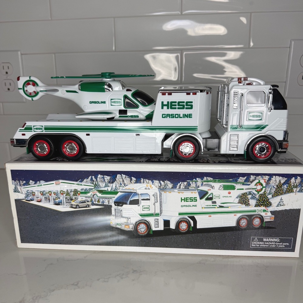 2006 Hess Toy Truck and Helicopter White Green Gasoline Collectible NIB MINT